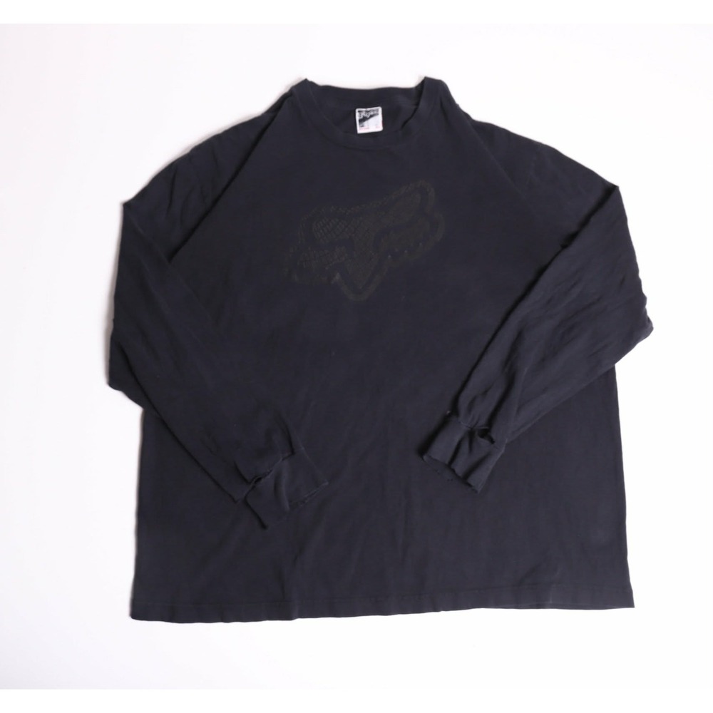 Fox Racing Mens 2XL Black Long Sleeve T-Shirt Tonal Logo Distressed Grunge Baggy